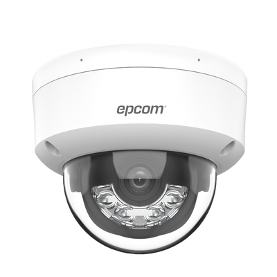 Domo IP 4 Megapixel / Lente 2.8 mm / Dual Light (30 mts IR + 30 mts Luz Blanca) / Micrófono Integrado / Antivandálico IK08 / ACUSENSE Lite / Exterior IP67 / H.265 / PoE / ONVIF / Micro SD