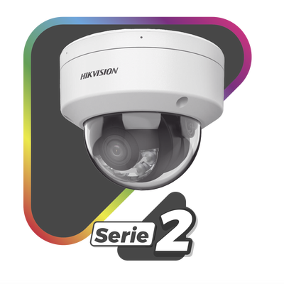 [Dual Light + ColorVu] Domo IP 4 Megapixel / Lente 2.8 mm / 30 mts IR + 30 mts Luz Blanca /  Microfono Integrado / Audio y Alarmas I/O / Exterior IP67 /  IK10 / WDR 130 dB / ACUSENSE / Captura Facial / ACUSEARCH / ColorVu 2.0