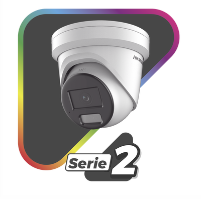 [Dual Light + ColorVu] Turret IP 4 Megapixel / Lente 2.8 mm / 40 mts IR + 40 mts Luz Blanca /  Microfono Integrado  / Exterior IP67 /   WDR 130 dB / ACUSENSE / Captura Facial / ACUSEARCH