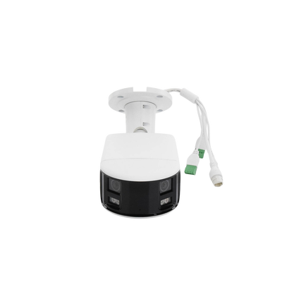 [FlexVu] [ PROTECCIÓN ACTIVA ] Bala IP Panorámica 8 Megapixel (4K) / 2 Lentes 4 mm (180°) / Imagen a Color 24/7 (ColorVu) / PoE / WDR 130° / IP67 / ACUSENSE / Luz Estroboscópica y Alarma Audible / 40 mts Luz Blanca / Micro SD