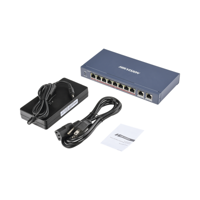 Switch PoE+ / No Administrable / 7 Puertos 10/100 Mbps 802.3 af/at (30 W) / 1 Puerto 10/100 Mbps Hi-PoE (90 W)  / 2 Puertos 1000 Mbps Uplink / Modo Extendido hasta 300 Metros / 110 Watts