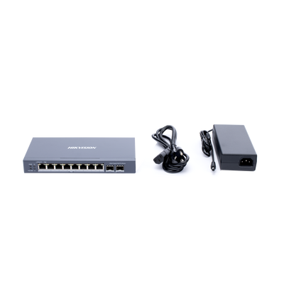 Switch Gigabit PoE+ / Administrable / 8 Puertos Gigabit PoE+ / 2 Puertos SFP / Configuración Nube Hik-Partner Pro / Modo Extendido hasta 300 Metros / 110 W