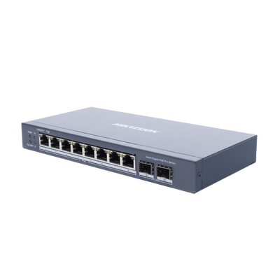 Switch Gigabit PoE+ / Administrable / 8 Puertos Gigabit PoE+ / 2 Puertos SFP / Configuración Nube Hik-Partner Pro / Modo Extendido hasta 300 Metros / 110 W