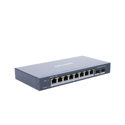 Switch Gigabit PoE+ / Administrable / 8 Puertos Gigabit PoE+ / 2 Puertos SFP / Configuración Nube Hik-Partner Pro / Modo Extendido hasta 300 Metros / 110 W