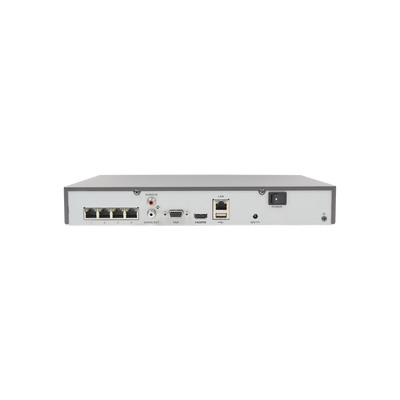 NVR 8 Megapixel (4K) / 4 canales IP / 1 Bahía de Disco Duro / 4 Puertos PoE+ / Salida de vídeo 4K / Videoanaliticos