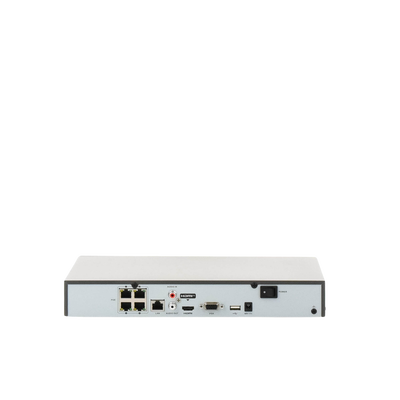 NVR 8 Megapixel (4K) (Compatible con Cámaras ACUSENSE) / 4 canales IP / 4 Puertos PoE+ / 1 Bahía de Disco Duro / Salida de Vídeo en 4K / 300 Metros PoE Modo Extendido