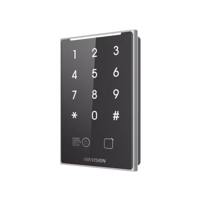 Lector de Tarjetas PROX EM y de Códigos QR / Teclado para Contraseña / Compatible con Controladores DSK2600 Series Hikvision / Comunicación RS485 y WIEGAND / IP65