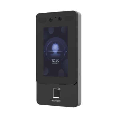 Terminal Min Moe PoE & WiFi de Reconocimiento Facial y Huella con Lector PROX EM / Exterior IP65  / Hasta 1.5 mts en Lectura de Rostro / Soporta P2P / 1,500 Rostros / 3,000 Huellas / Salida 12 Vcd para Chapa / PoE / SIP Estandar / HIK-IA