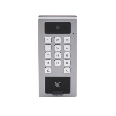 Terminal de Control de Acceso / Videoportero Multiapartamento Llamada a App / Teclado / Exterior Antivandálico IP65 & IK09 / Huella, Tarjeta, Código QR, PIN o App Hik-Connect  / Cámara 2 MP compatible con NVRs