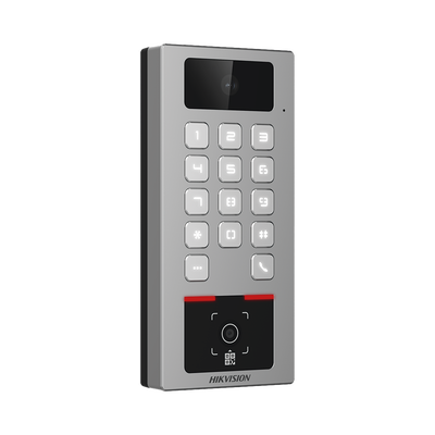 Teclado con Lector Físico de QRs para Exterior Antivandálico IP65 & IK09 con función de Videoportero Multiapartamento / Tarjeta, Código QR, PIN o App HikConnect  / Cámara 2 MP compatible con NVRs / Soporta b