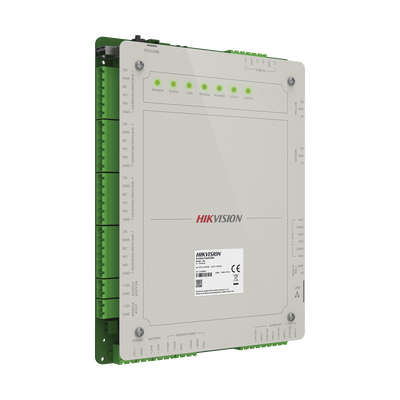 Controlador de Acceso 2 Puertas Administrable en la Nube con Hik-Connect Teams / Interfaz Web / 4 Lectores de Huella o Tarjeta / 100,000 Tarjetas / 10,000 Huellas / Incluye Gabinete y Fuente de Alimentación 12 Vcd 8 A / Soporta Batería de Re