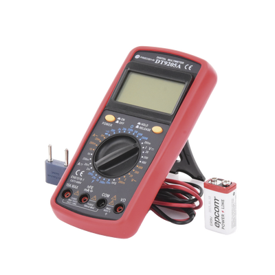 KIT Multímetro Digital DT9205A 600 Vcc /  Vca  CATII,  con Pantalla LCD. Incluye Batería ER-9V de 9V