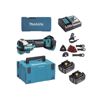 Multiherramienta Oscilante Inalámbrica de 18V, incluye 2 Baterías  BL1850B de 5.0 A, Cargador DC18RC, Accesorios y Estuche Makpac