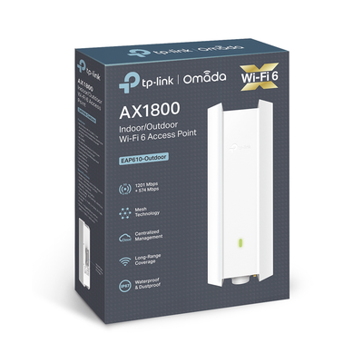 Punto de Acceso Omada Exterior-Interior / Wi-Fi 6 AX1800 MU-MIMO 2x2 / Mesh Omada / Alta Densidad de Usuarios / Configuración por Controlador o Stand-Alone / Para Montaje en Mástil/ Pared / Alimentación PoE+