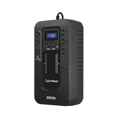 UPS de 650 VA/390 W, Topología Standby con Modo Ahorrador ECO, Entrada 120 Vca NEMA 5-15P, Con 8 Tomas NEMA 5-15R