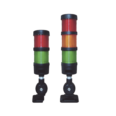 Torre LED Indicadora de estado de 3 niveles color Rojo, Ámbar y Verde, con Buzzer integrado a 85 dB,  a 110-240 VCA con Montaje incluido de 60 mm de diámetro