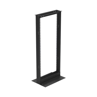 Rack de 2 Postes (Doble Perforación), Estándar 19", 24 Unidades, Fabricado en Acero, Base "L" para Anclar a Piso.