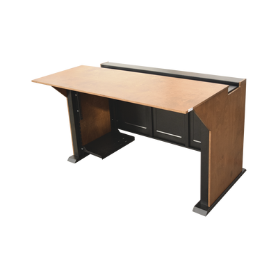 Consola Profesional para Monitoreo | Con Porta PC | Con Tomacorriente | Tapas Removibles | Color Negro y Nogal con Veta | Lamina de Acero Rolado Calibre 18 | Pintura en Polvo Electrostática.