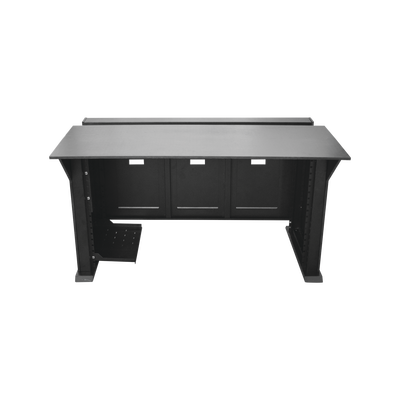 Escritorio Estación Mobiliaria Profesional de Monitoreo y Control / Videovigilancia / Acceso / Alarmas / Etc... / Metal Negro y Madera Tono Oscuro