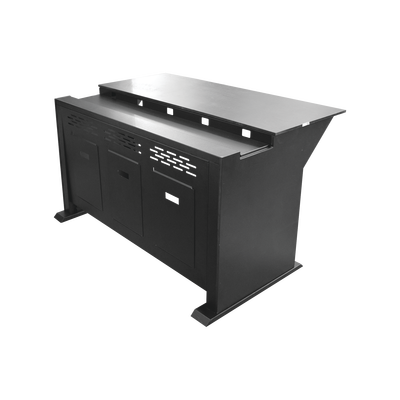 Escritorio Estación Mobiliaria Profesional de Monitoreo y Control / Videovigilancia / Acceso / Alarmas / Etc... / Metal Negro y Madera Tono Oscuro