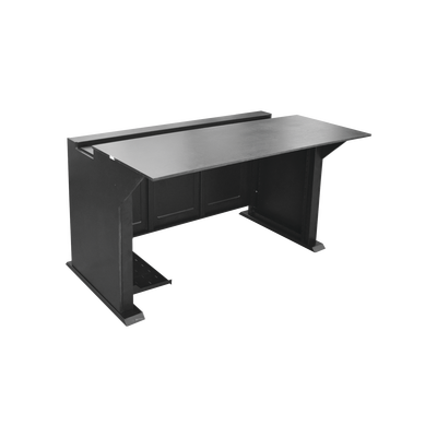 Escritorio Estación Mobiliaria Profesional de Monitoreo y Control / Videovigilancia / Acceso / Alarmas / Etc... / Metal Negro y Madera Tono Oscuro