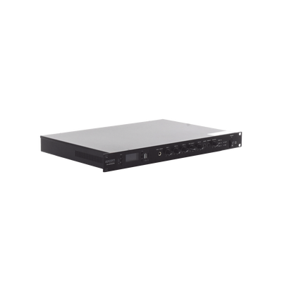 Amplificador de Audio | 1 canal | 350 W | Sistema 100V y Baja Impedancia | 4 Entradas de Micrófono Balanceadas | Bluetooth | USB | SD | FM | Montaje en Rack