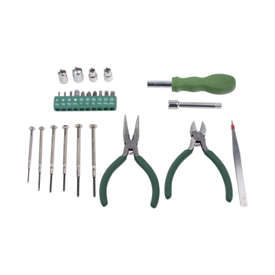 Juego de Herramientas en Estuche Portátil con 25 Pzas.  (Desarmadores Finos + Pinzas + Puntas + Maneral).