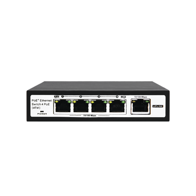 Switch PoE / 100 Metros PoE / 4 puertos 802.3af /at ( 60 W ) 10/100 Mbps + 1 puerto uplink.