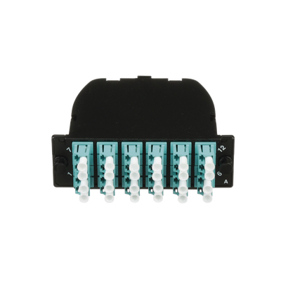 Casete OptiCom® de Fibra Óptica Multimodo OM3, Con 2 Conectores MPO a 12 LC Duplex, Polaridad Método A, Pérdida de Inserción Estándar