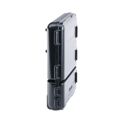 Caja de Distribución de Fibra Óptica para 24 Empalmes, con 8 acopladores SC/APC simplex, Exterior IP55, Color Negro