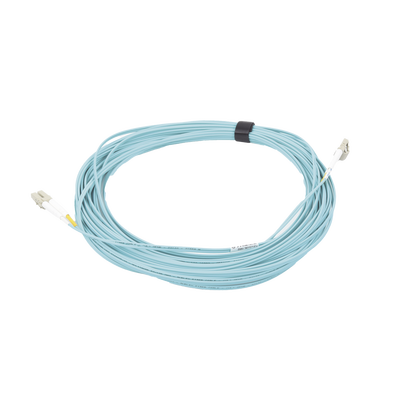 Jumper de Fibra Óptica Multimodo 50/125 XGLO OM3, LC-LC Duplex, OFNR, Color Aqua, 15 Metros