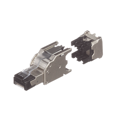 Plug RJ45 Blindado, Instalación Recta, Terminación en Campo Certificable, Compatible con Cat5e, Cat6 y Cat6A, Color Plata, Paquete de 10 Piezas