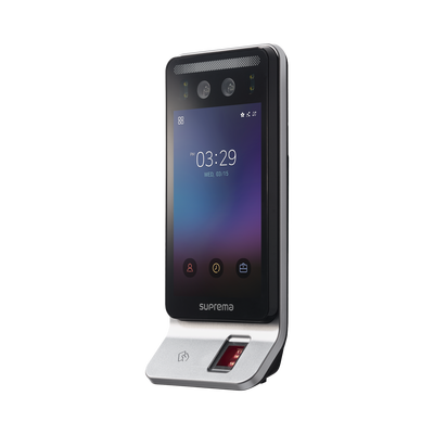 Lector Multi-tecnologia con detector de cubrebocas- Reconocimiento Facial, Huella, Tarjeta Móvil y lector de RFID(125kHz EM & 13.56 Mhz MIFARE)  Compatible con BioStar2,  Uso para Control de Acceso y Asistencia