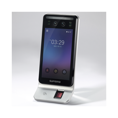 Lector Multi-tecnologia con detector de cubrebocas- Reconocimiento Facial, Huella, Tarjeta Móvil y lector de RFID(125kHz EM & 13.56 Mhz MIFARE)  Compatible con BioStar2,  Uso para Control de Acceso y Asistencia