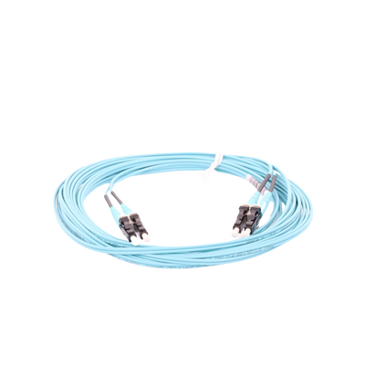 Jumper de Fibra Optica Multimodo 50/125 OM3, LC-LC Duplex, OFNR (Riser), Color Aqua, 5 Metros