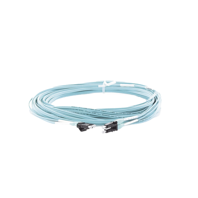 Jumper de Fibra Optica Multimodo 50/125 OM3, LC-LC Duplex, OFNR (Riser), Color Aqua, 15 Metros