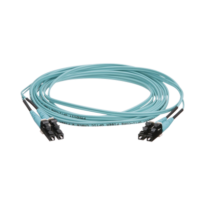 Jumper de Fibra Óptica Multimodo 50/125 OM4, LC-LC Duplex, OFNR (Riser), Color Aqua, 4 Metros
