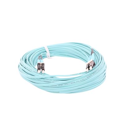 Jumper de Fibra Optica Multimodo 50/125 OM4, LC-LC Duplex, OFNR (Riser), Color Aqua, 20 Metros