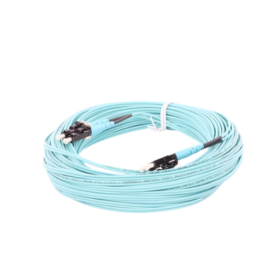 Jumper de Fibra Optica Multimodo 50/125 OM4, LC-LC Duplex, OFNR (Riser), Color Aqua, 20 Metros