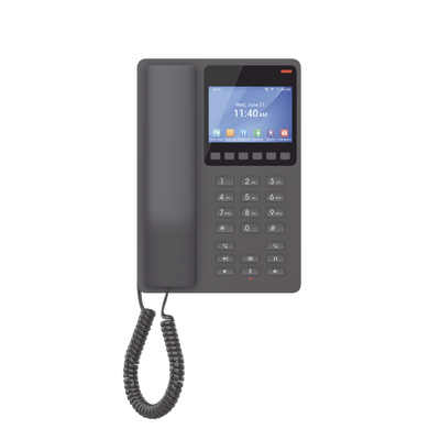 Teléfono IP Hotelero con pantalla LCD a color, 2 líneas SIP con 2 cuentas, codec Opus, IPV4/IPV6, color negro, con gestión en la nube GDMS