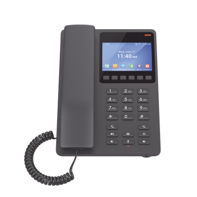 Teléfono IP WiFi Hotelero con pantalla LCD a color, 2 líneas SIP con 2 cuentas, codec Opus, IPV4/IPV6, color negro, con gestión en la nube GDMS