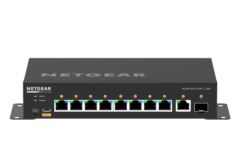 NETGEAR AV Line M4250-9G1F-PoE+ (GSM4210PD) | Switch Gestionado de 8 Puertos Gigabit PoE+ (110W) + 1 SFP | Optimizado para AV-over-IP, Dante, NDI y Kramer| Switch de Red Profesional Capa 3