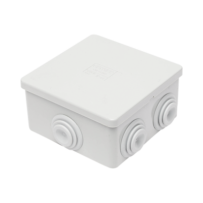 Caja Estanca de PVC Para Derivación y Conexión, 6 Entradas, Tapa a Presión, 80×80×40 mm (Mayor Área Interna, Uso Exterior IP44, Material que no Propaga el Fuego y Libre de Hálogenos