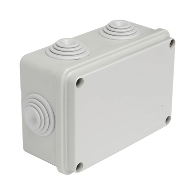 Caja Estanca de PVC Para Derivación y Conexión, 6 Entradas, Tapa Atornillada, 120x80x50 mm (Área interna), Uso Exterior IP55, Material que no Propaga el Fuego y Libre de Hálogenos