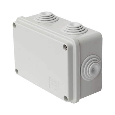 Caja Estanca de PVC Para Derivación y Conexión, 6 Entradas, Tapa Atornillada, 120x80x50 mm (Área interna), Uso Exterior IP55, Material que no Propaga el Fuego y Libre de Hálogenos