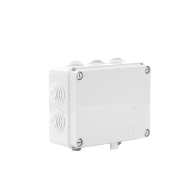 Caja de derivación de PVC Auto-extinguible con 10 entradas, tapa atornillada, 190 x 140 x 70 MM, Para Exterior (IP55)