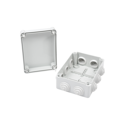 Caja Estanca de PVC Para Derivación y Conexión, 10 Entradas, Tapa con Tornillo de 1/4" de Vuelta, 150x110x70 mm (Área interna), Uso Exterior IP55, Material que no Propaga el Fuego y Libre de Hálogenos