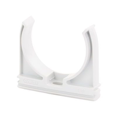 Soporte de presión (Abrazadera), PVC Auto-extinguible, abierto para tubería de 50 mm