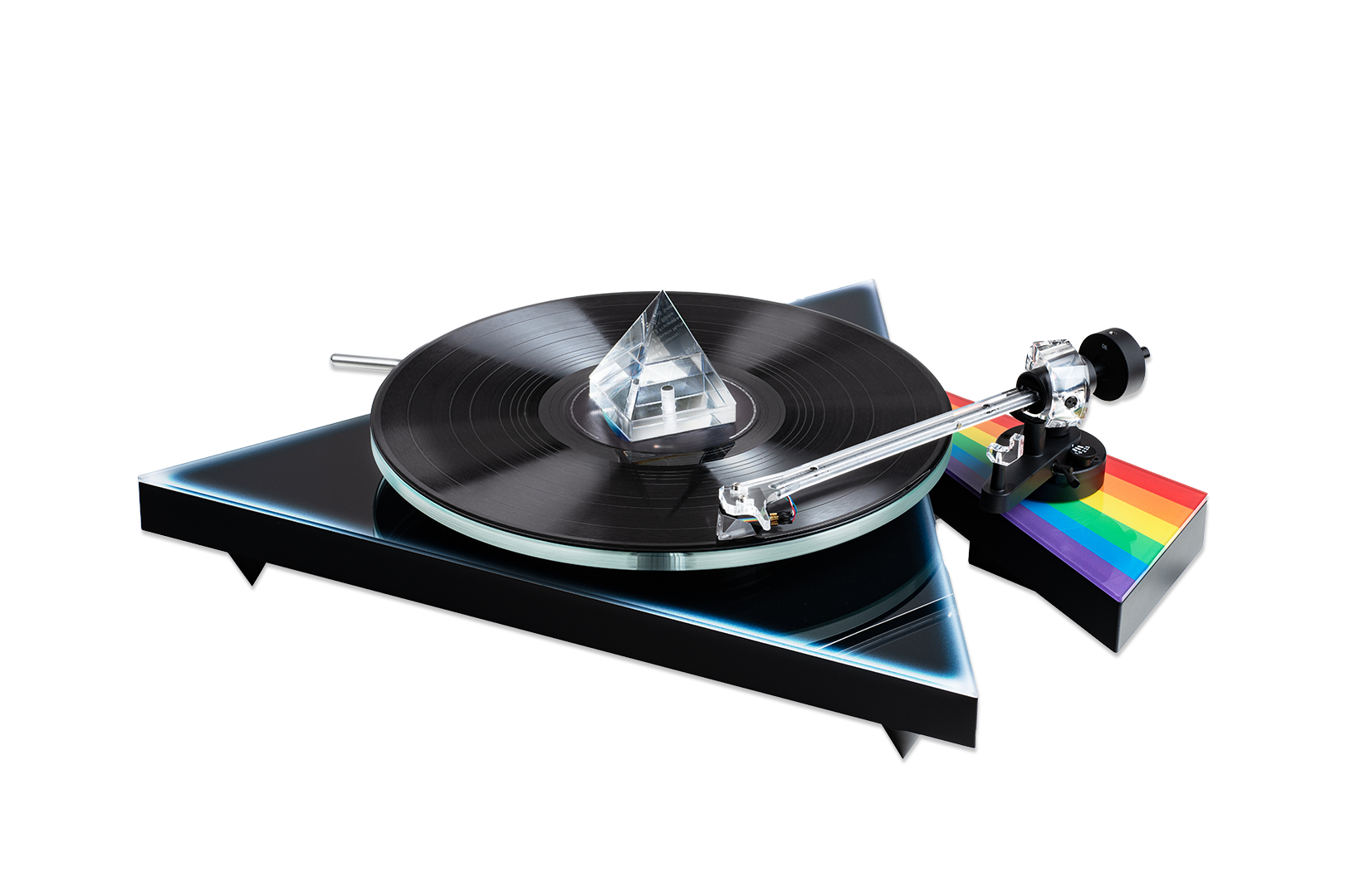 Pro-Ject DARK SIDE OF THE MOON Tornamesa edición especial Pink Floyd, Retroiluminación LED arcoíris regulable, Cable phono semisimétrico incluido. Conectores RCA chapados en oro. Plato de vidrio grueso de 10 mm. Subplato de aluminio de precisión