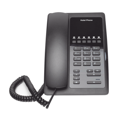 Teléfono IP para Hotelería, profesional con 6 teclas programables para servicio rápido (Hotline), plantilla personalizable con PoE